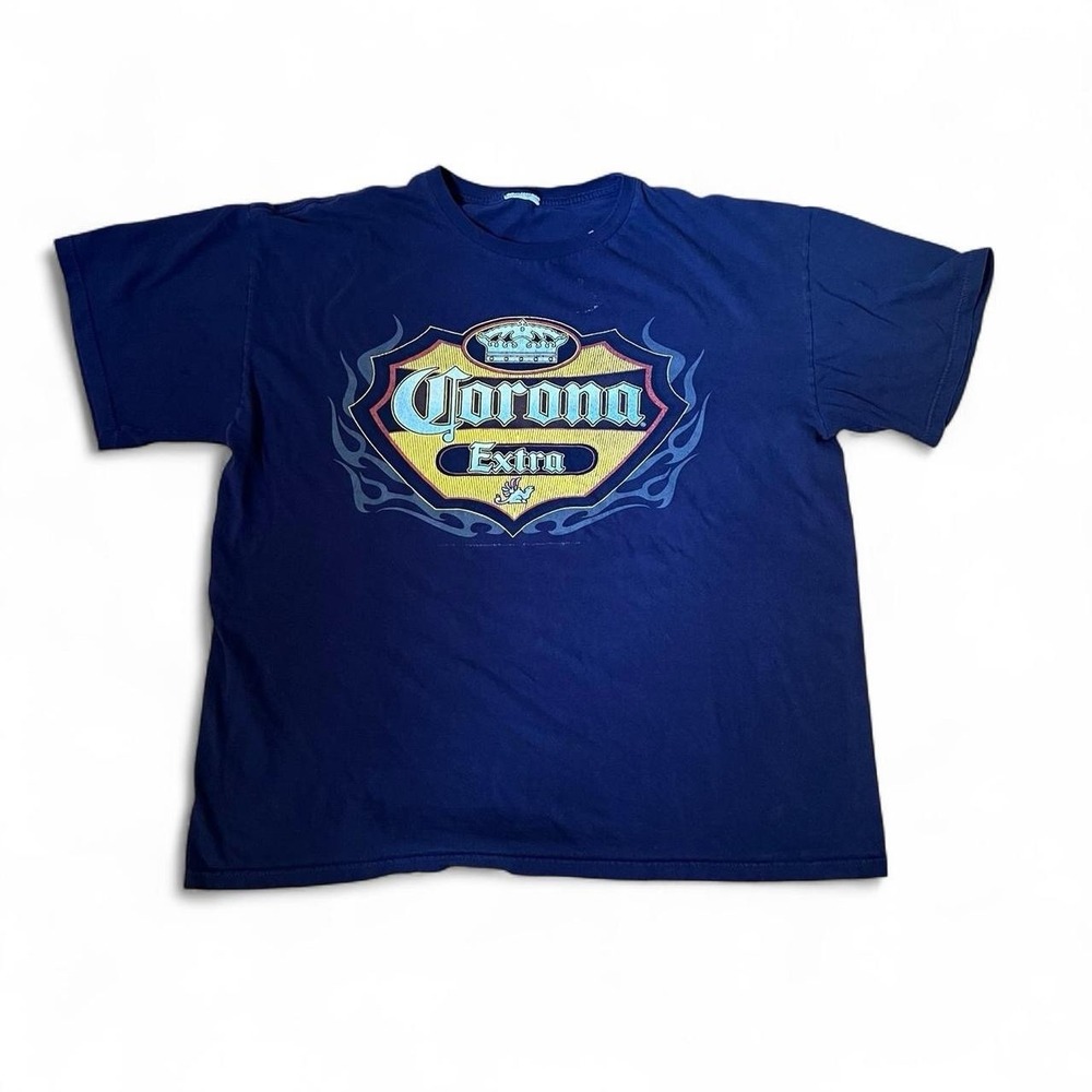 Corona Extra Blue Graphic Logo T-Shirt Short Sleeve Men's Size XL Y2K